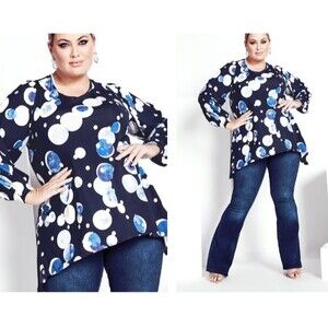 Avenue Top Tunic Blue  Silver Knit Stretch Comfort Womens Plus Size 4X 30 32